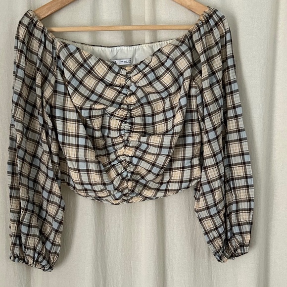 Zara off the shoulder plaid crop top - Picture 1 of 4